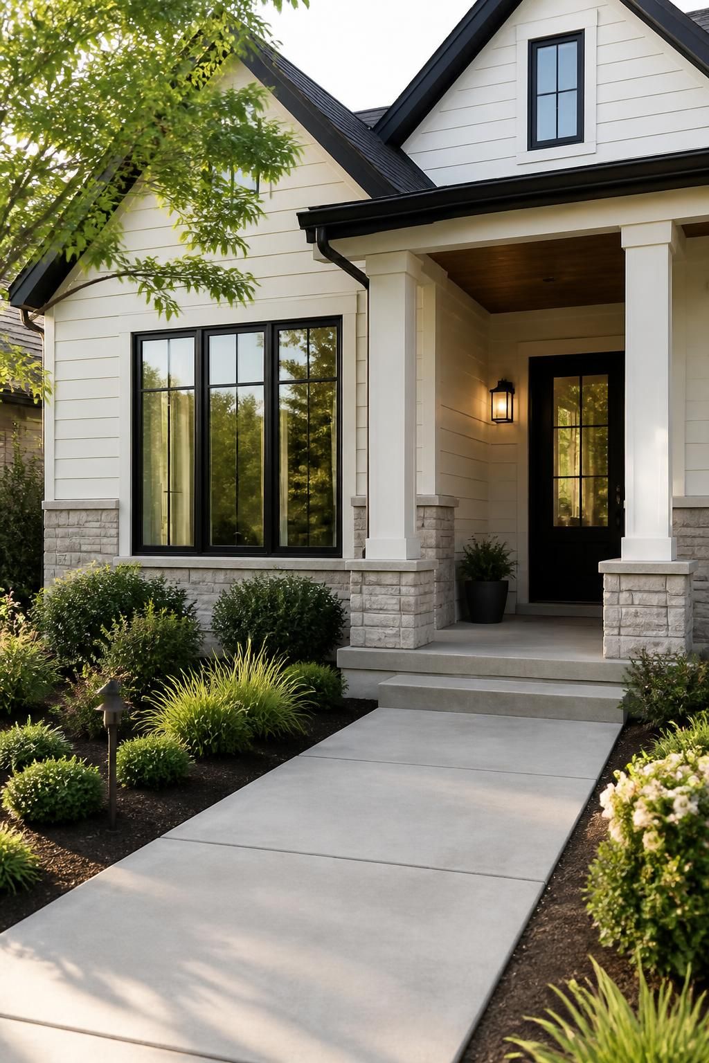 Clean home exterior with spotless windows and a tidy walkway.