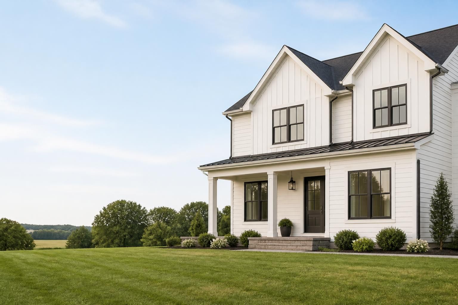 Pristine home exterior with open space for text overlay.